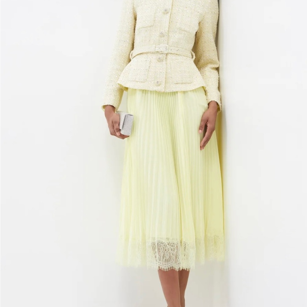 SELF-PORTRAIT belted bouclé-paneled midi dress